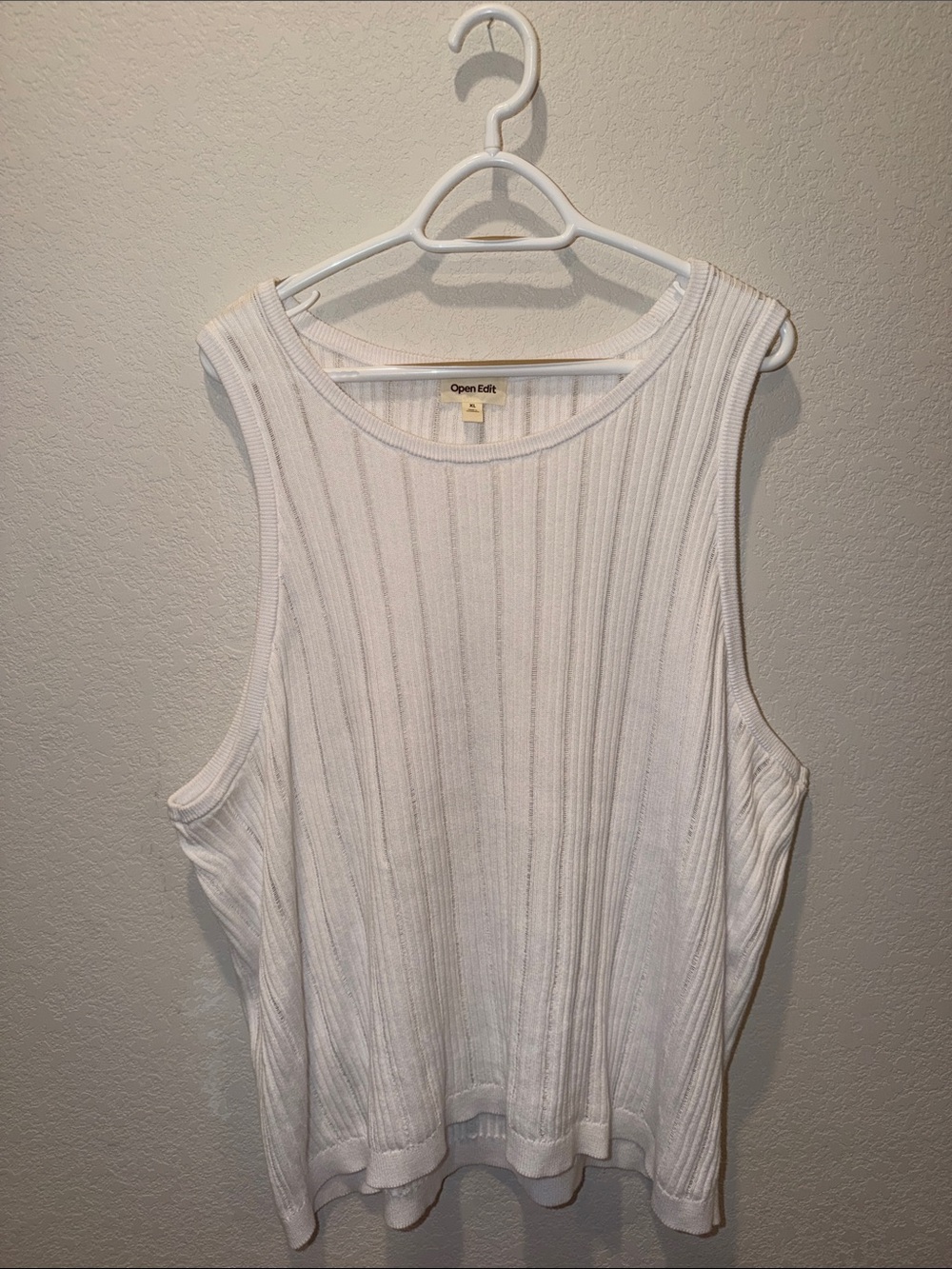 Open Edit-White Ribbed Sleeveless Tank Top
